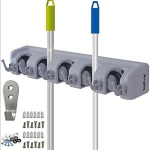 Mop Broom Holder, Storage Rack 6 Hooks 5 Positions